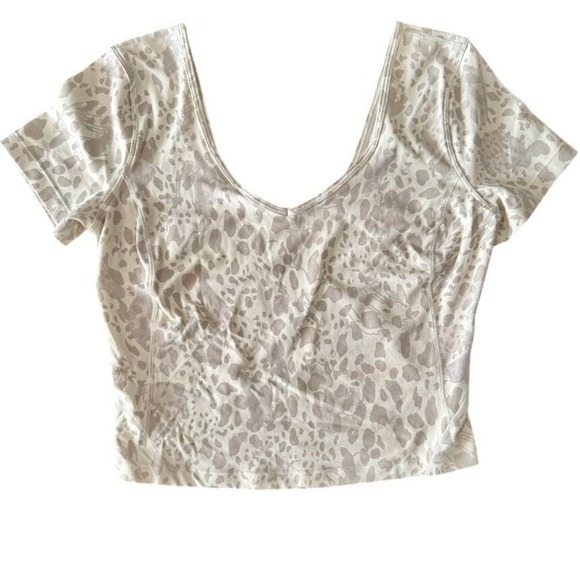 lululemon athletica Tops - Lululemon Align Cropped Short Sleeve Top Leopard Print Scoop Neck Women's